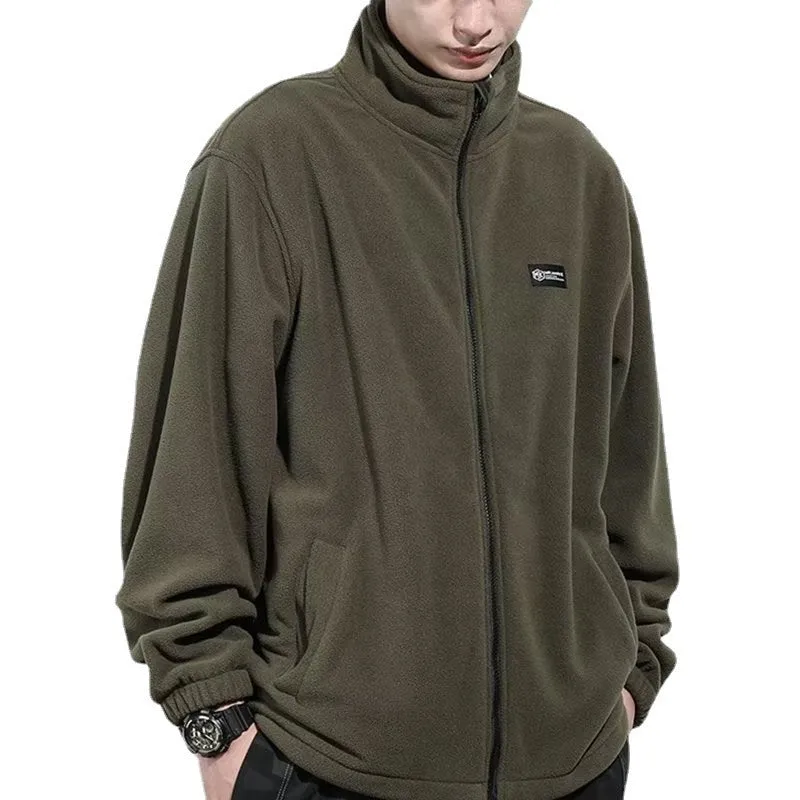 Jinquedai 90s fashion men Autumn Sweater Polar Fleece Cardigan Coat Men's Workwear plus Size Casual Jacket Stand Collar Top Men's Clothing