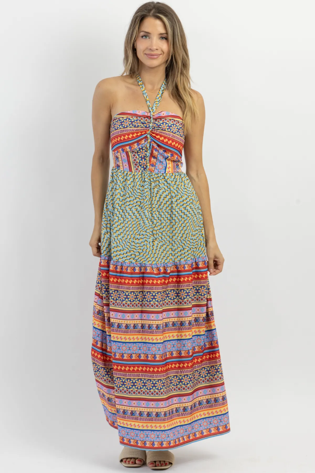 KAHUNA BLUE HALTER MAXI DRESS