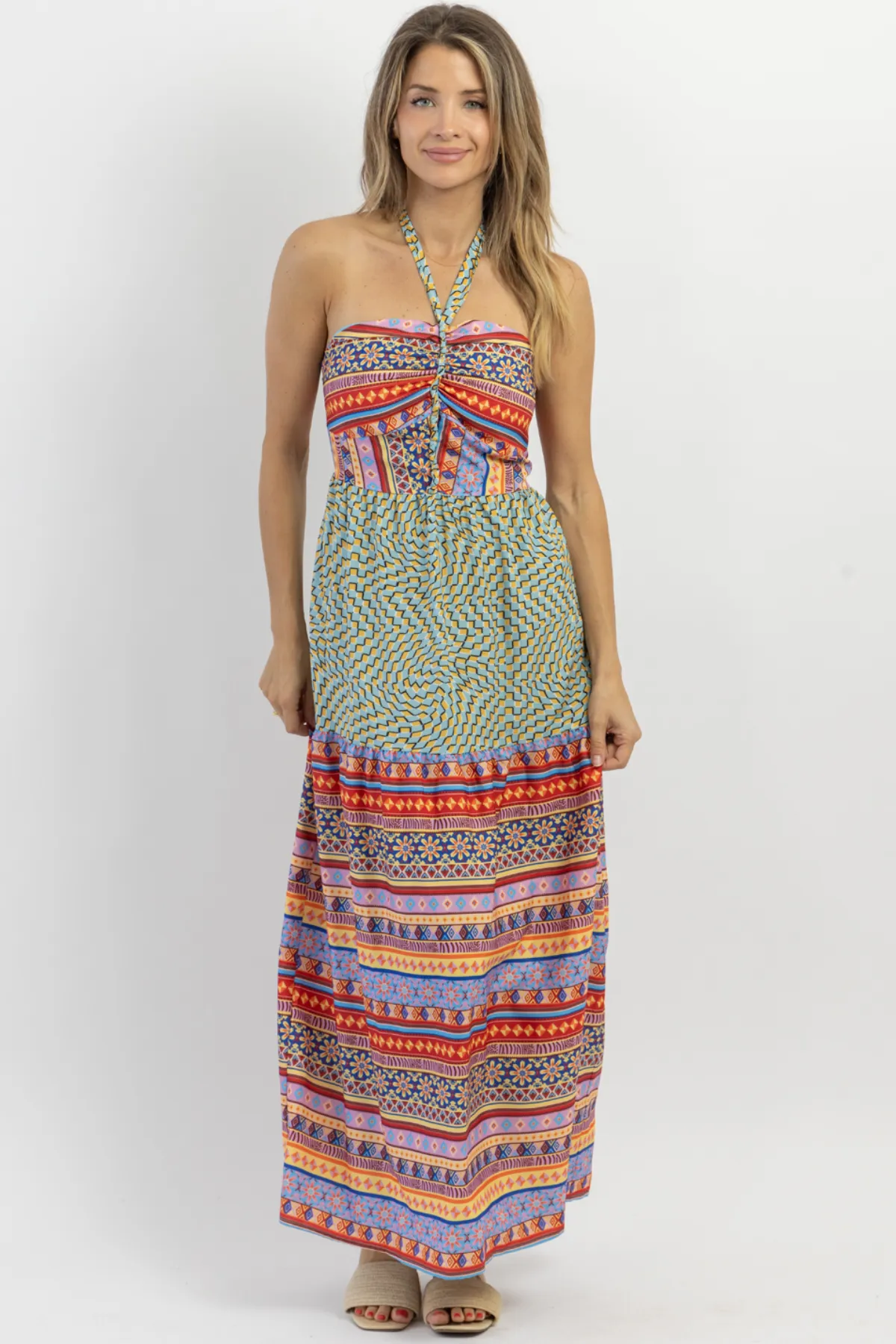 KAHUNA BLUE HALTER MAXI DRESS