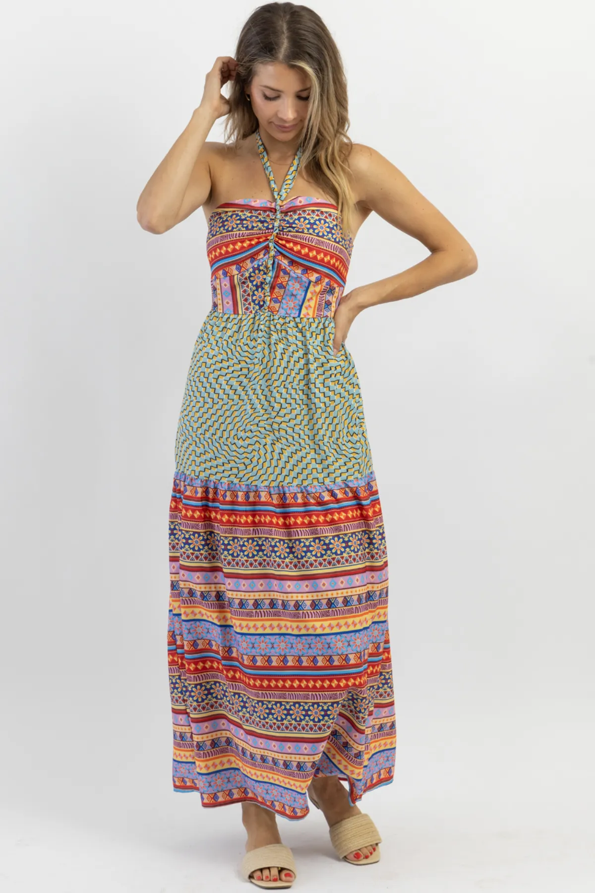 KAHUNA BLUE HALTER MAXI DRESS