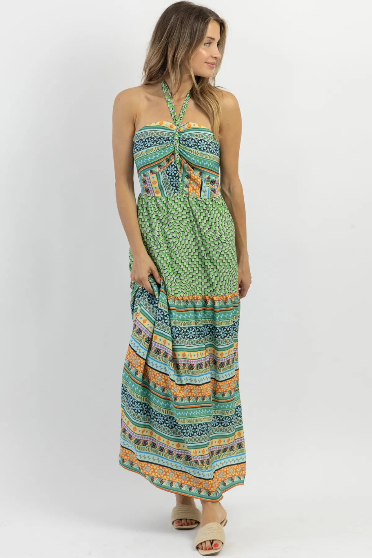 KAHUNA GREEN HALTER MAXI DRESS