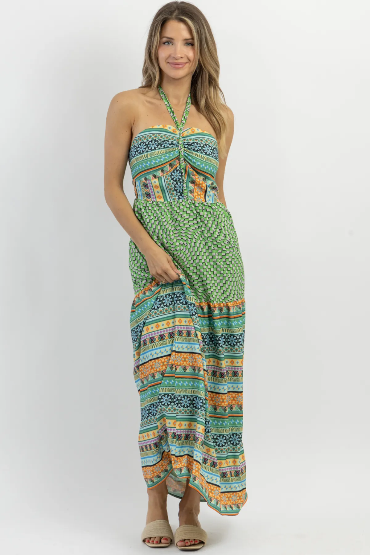 KAHUNA GREEN HALTER MAXI DRESS