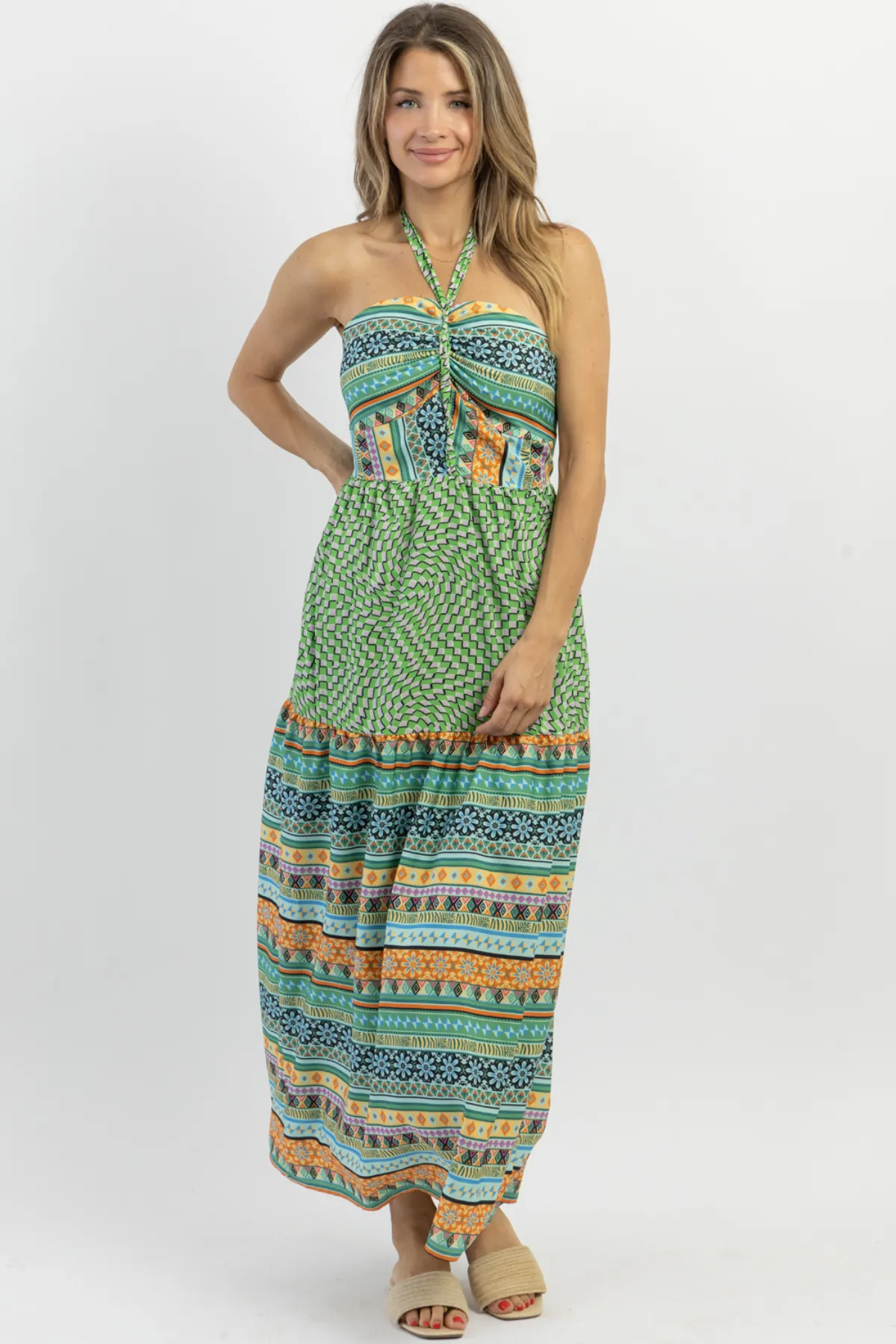 KAHUNA GREEN HALTER MAXI DRESS
