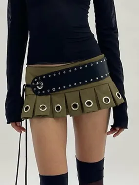 LANFUBEISI - Ultra Short Low Waist Belt Mini Skirt