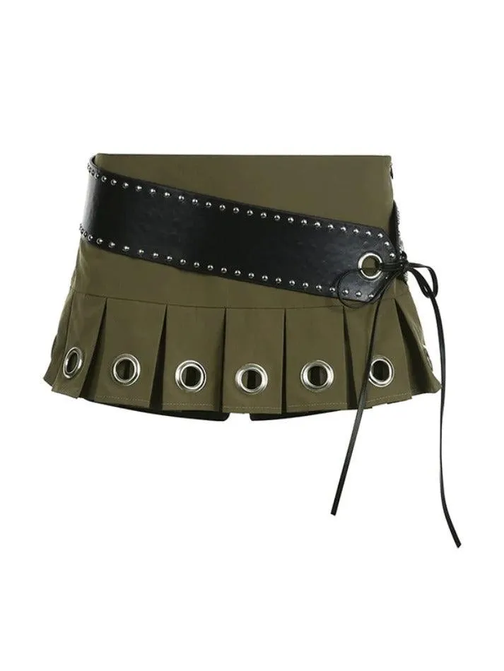 LANFUBEISI - Ultra Short Low Waist Belt Mini Skirt