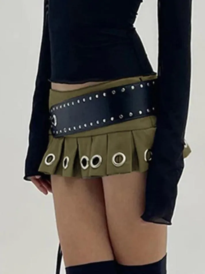 LANFUBEISI - Ultra Short Low Waist Belt Mini Skirt