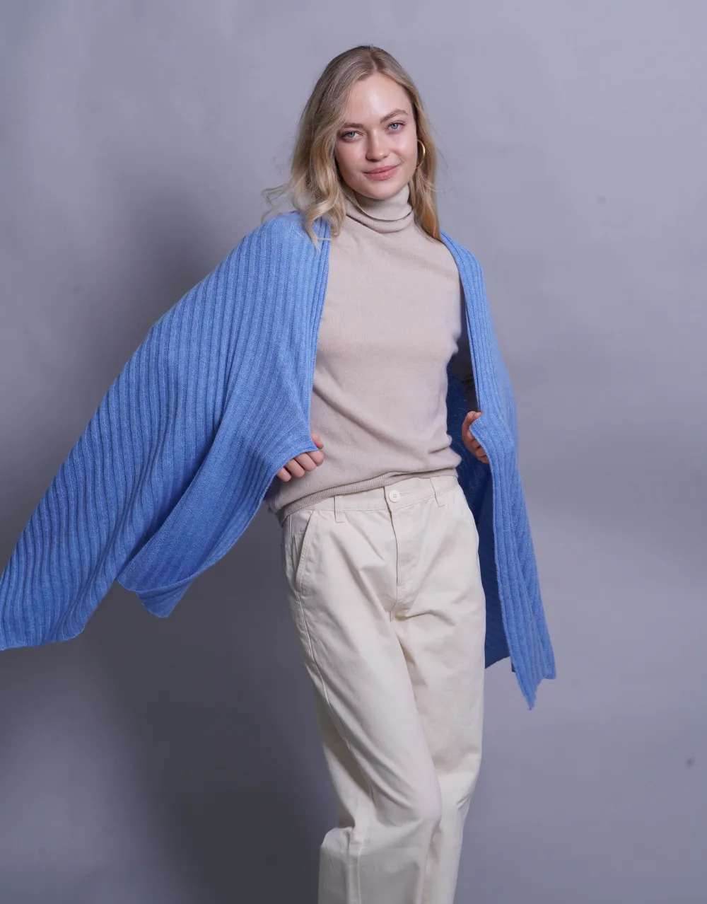 Luxury Rib Plaid Scarf in Bright Blue