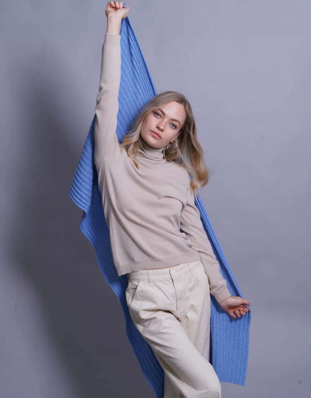 Luxury Rib Plaid Scarf in Bright Blue