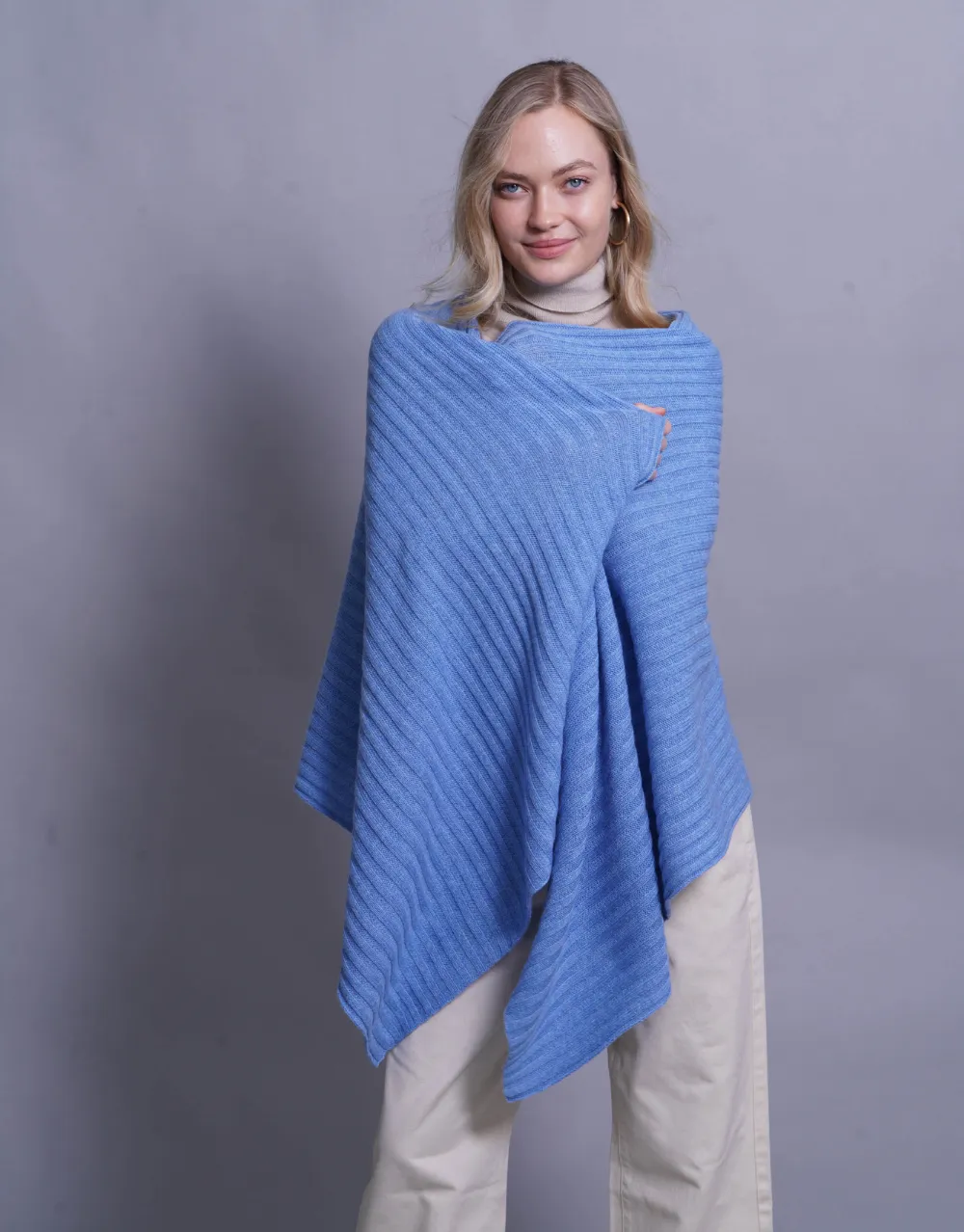 Luxury Rib Plaid Scarf in Bright Blue