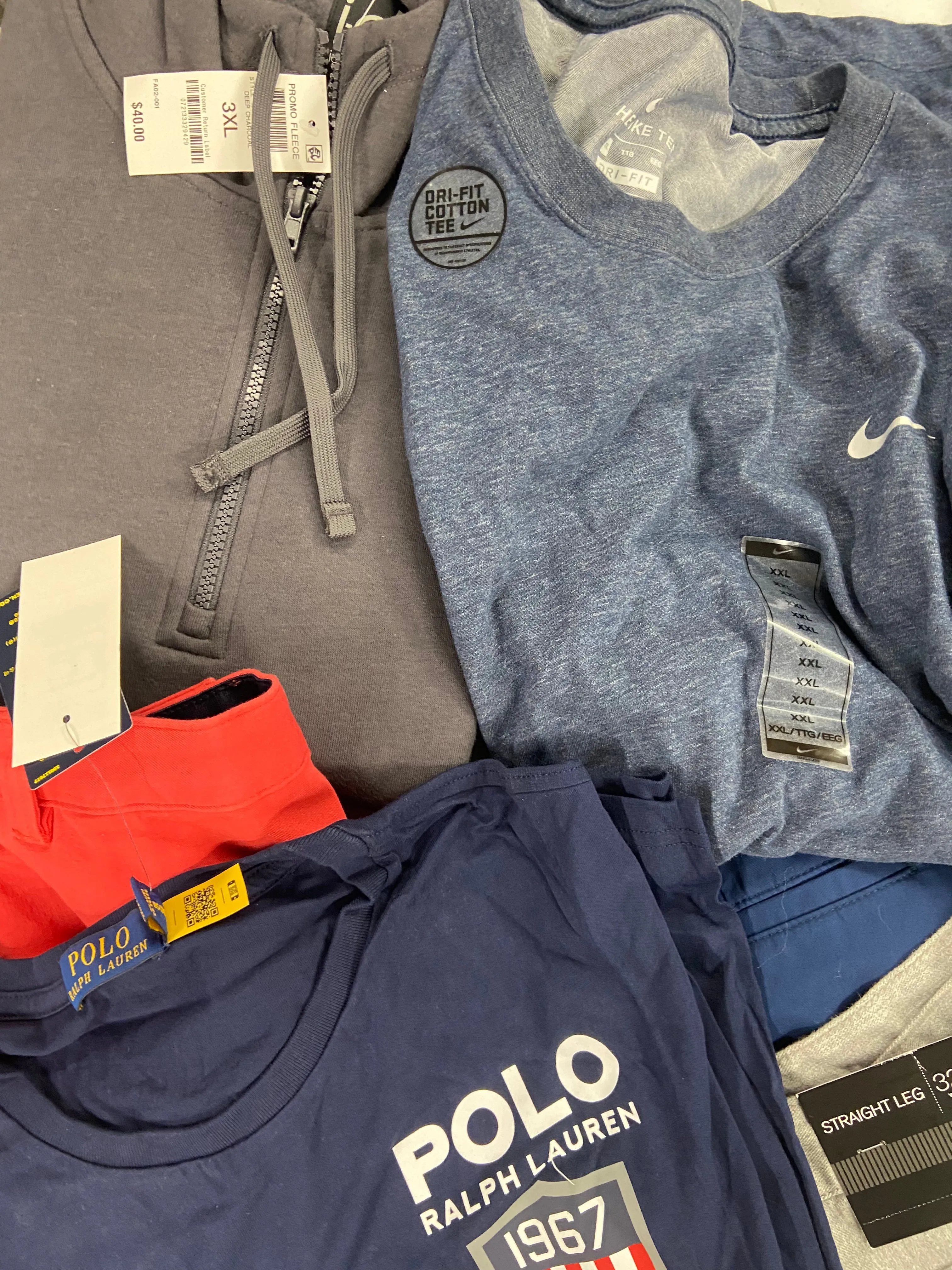 Men's Clothing Assorted Wholesale Lot, PUMA, POLO RALPH LAUREN, NIKE, CALVIN KLEIN, EDDIE BAUER and more, 12 items, Shelf Pulls, MSRP $594