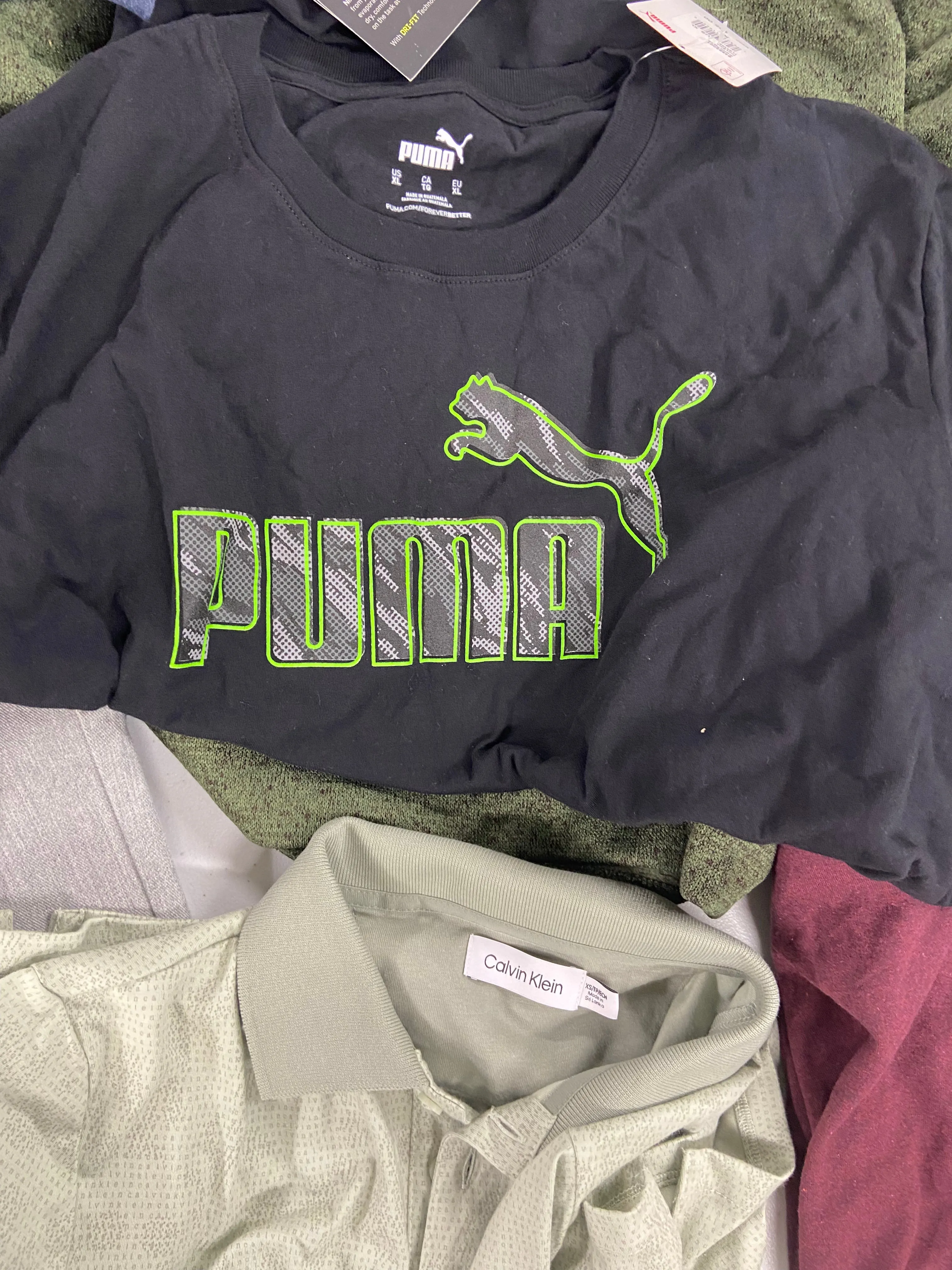 Men's Clothing Assorted Wholesale Lot, PUMA, POLO RALPH LAUREN, NIKE, CALVIN KLEIN, EDDIE BAUER and more, 12 items, Shelf Pulls, MSRP $594