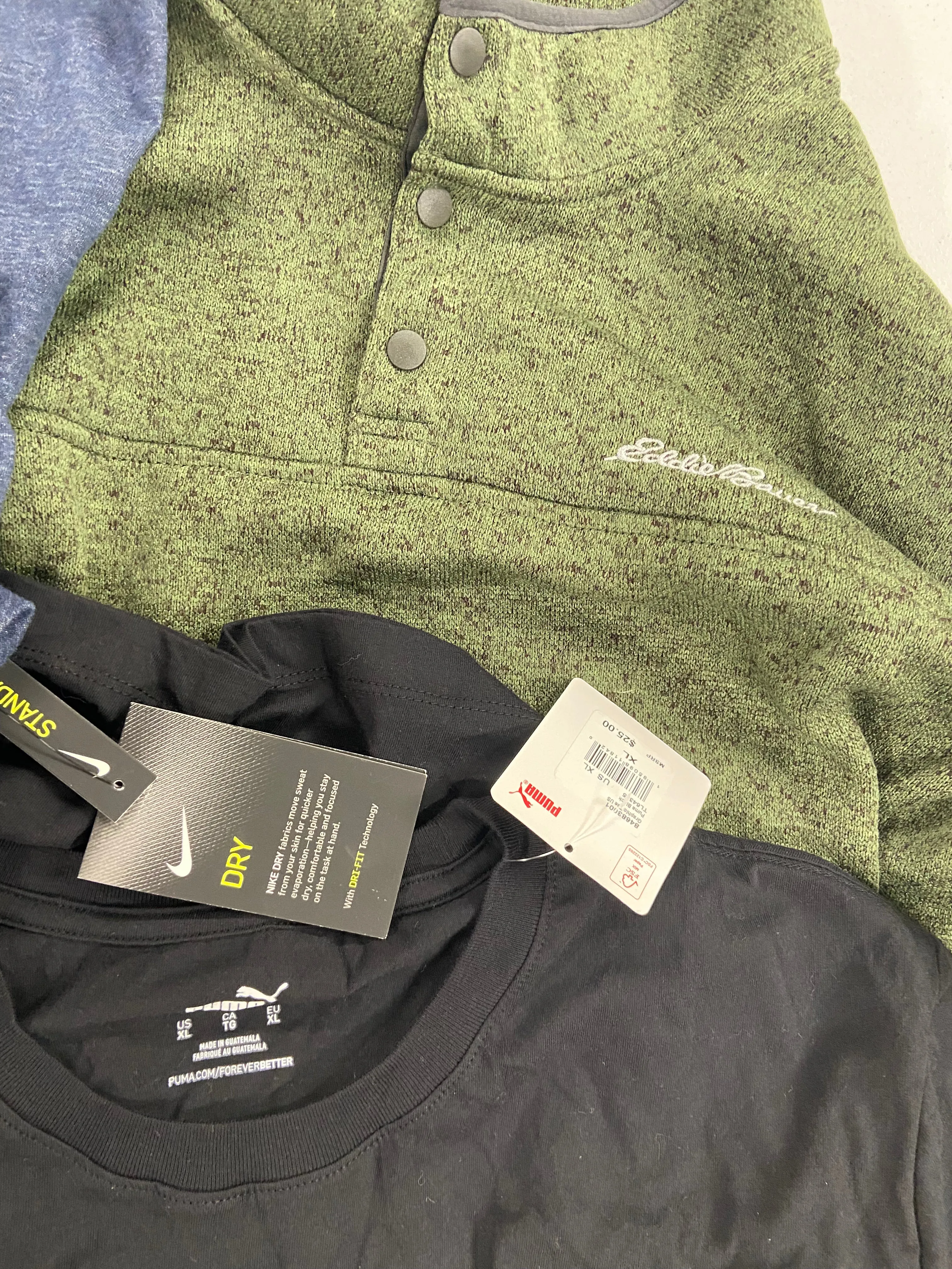 Men's Clothing Assorted Wholesale Lot, PUMA, POLO RALPH LAUREN, NIKE, CALVIN KLEIN, EDDIE BAUER and more, 12 items, Shelf Pulls, MSRP $594