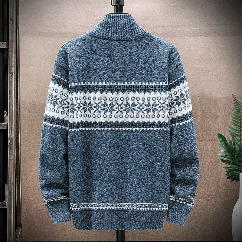 Men's Fleece Sweater Cardigan Stand Collar Knitted Jacket