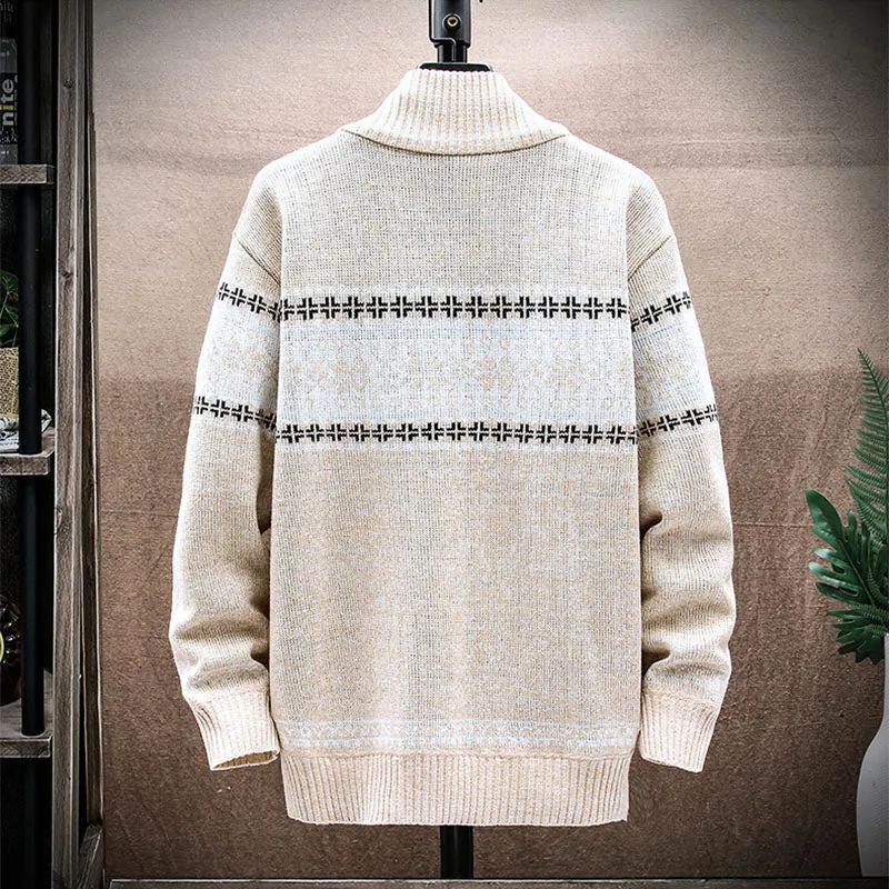 Men's Fleece Sweater Cardigan Stand Collar Knitted Jacket