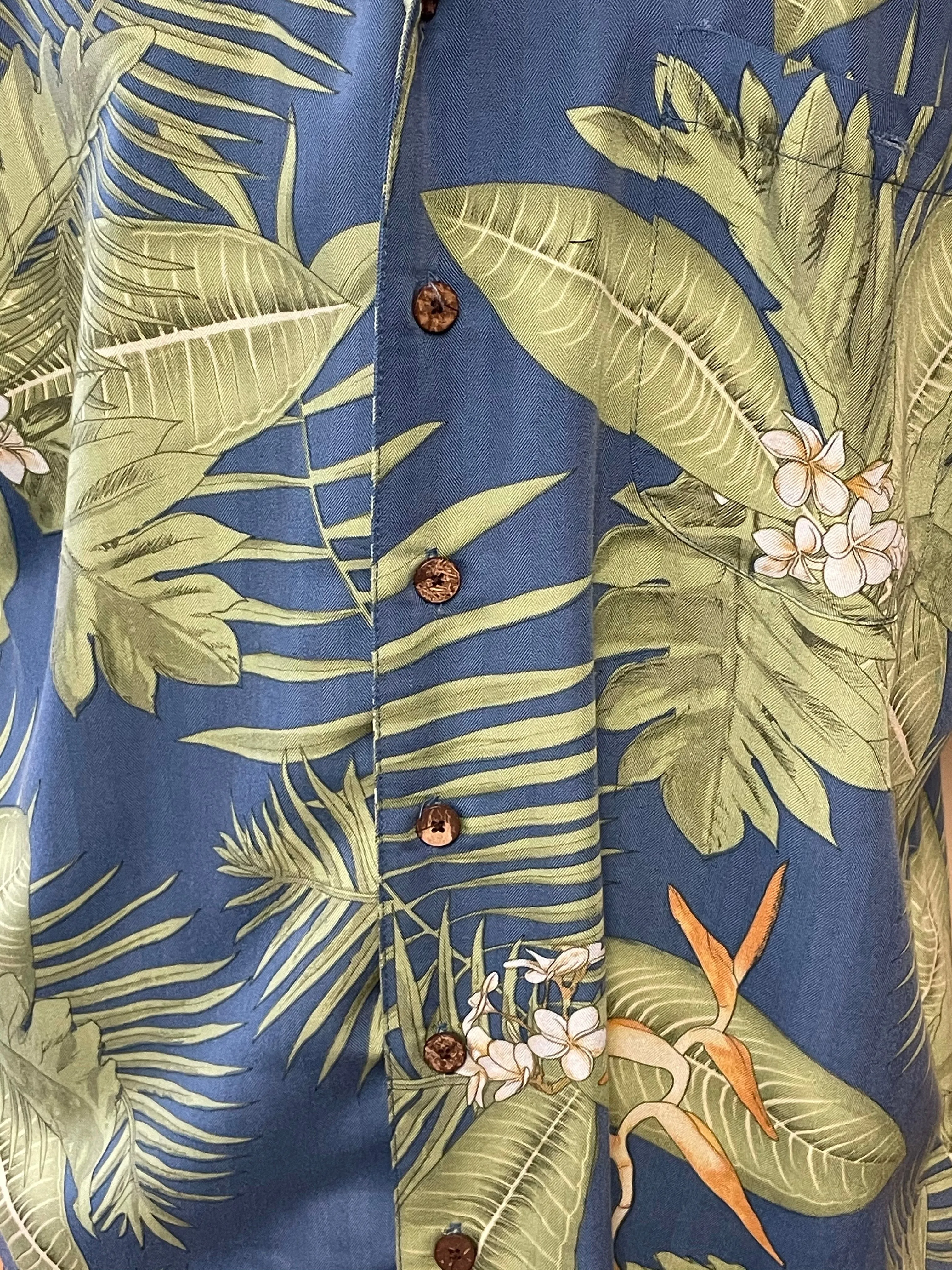 Mens ST JOHNS BAY Rayon Caribbean Island Camp Shirt Large Palm Tree Pocket