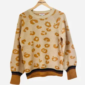 Mustard/Taupe Leopard  Contrast Knit Sweater