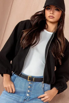 Natasha Black Wool Bomber Jacket