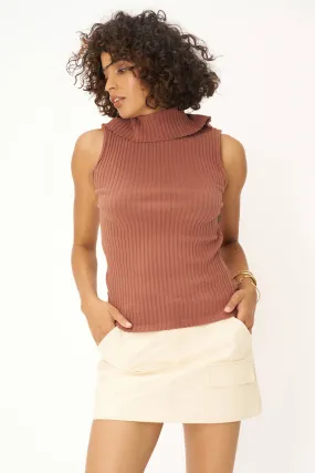 Out Here Snap Collar Sweater Rib Tank - Root Beer