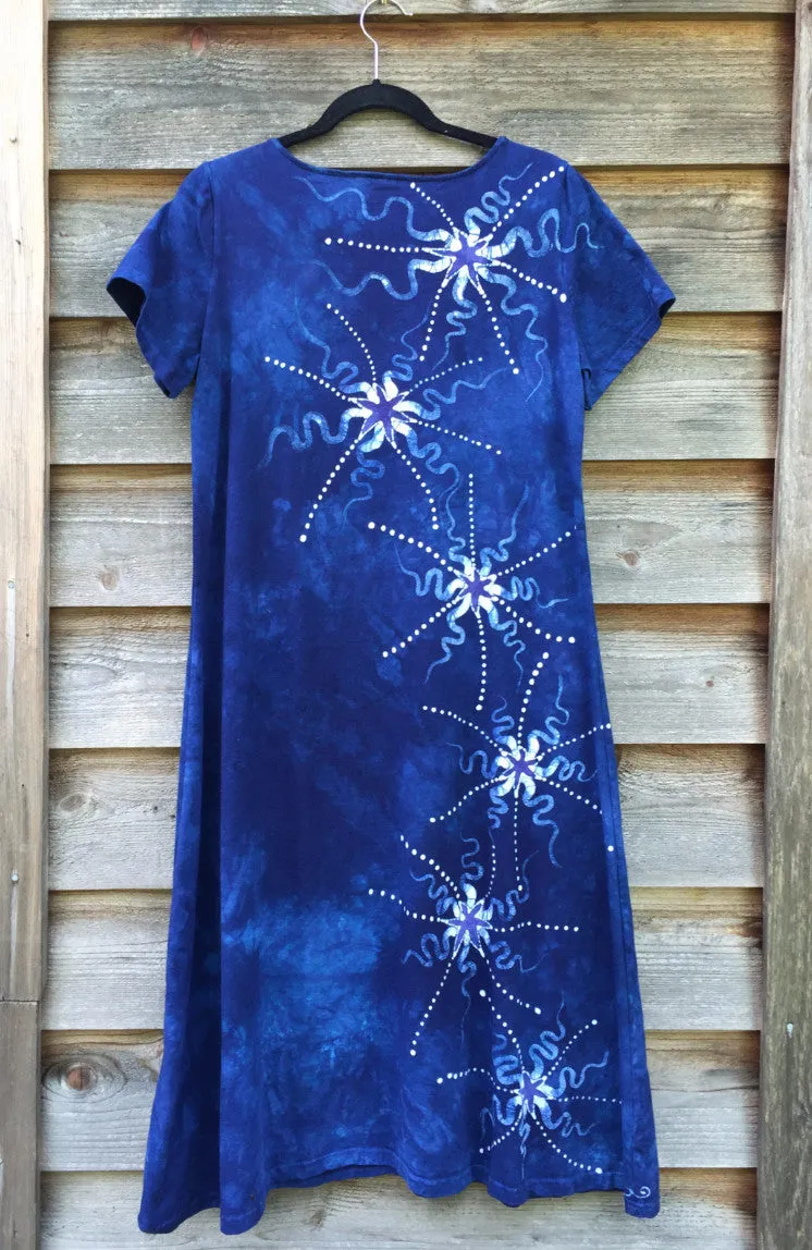 Periwinkle Moon Burst - Short Sleeve Batik Dress