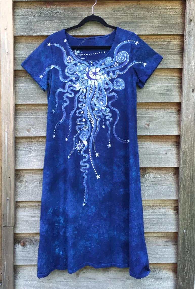 Periwinkle Moon Burst - Short Sleeve Batik Dress
