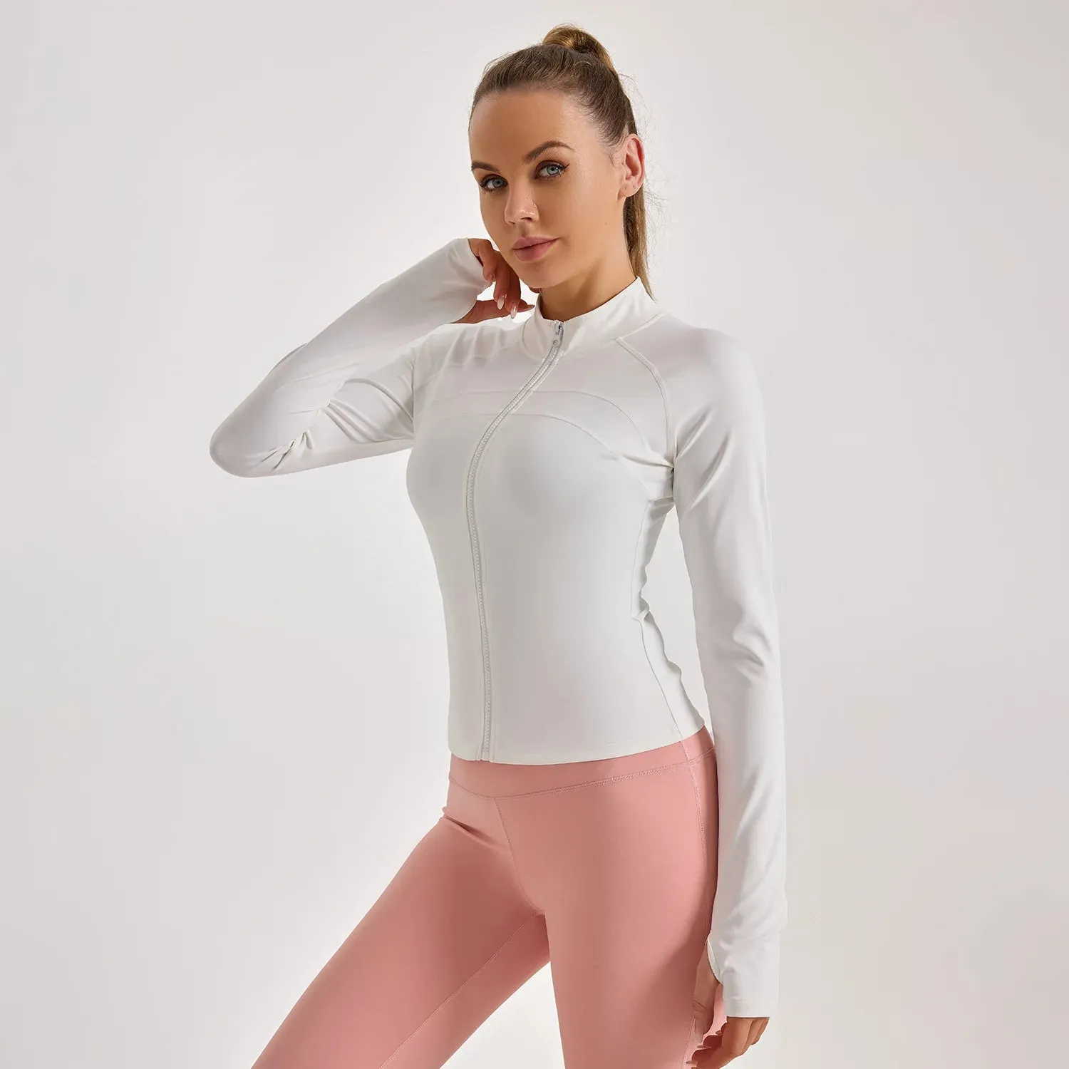 PN&NP new women's gym large size zipper sports yoga jacket elastic tight top European and American size fitness running clothes