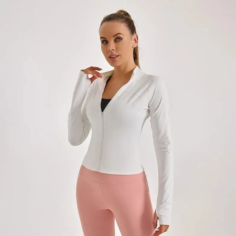 PN&NP new women's gym large size zipper sports yoga jacket elastic tight top European and American size fitness running clothes