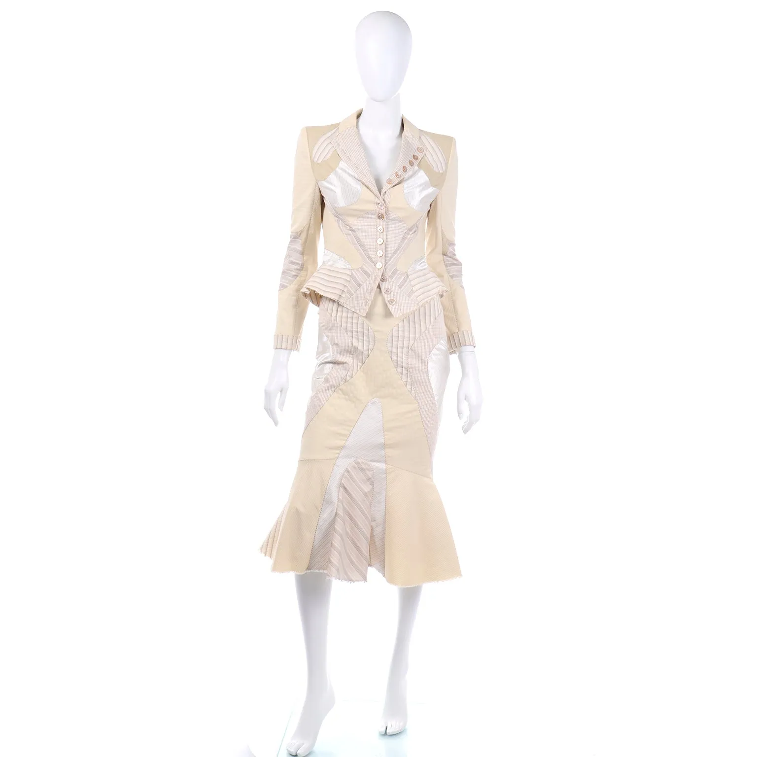 Rare Alexander McQueen Spring 2004 Deliverance 2pc Quilted Jacket & Skirt
