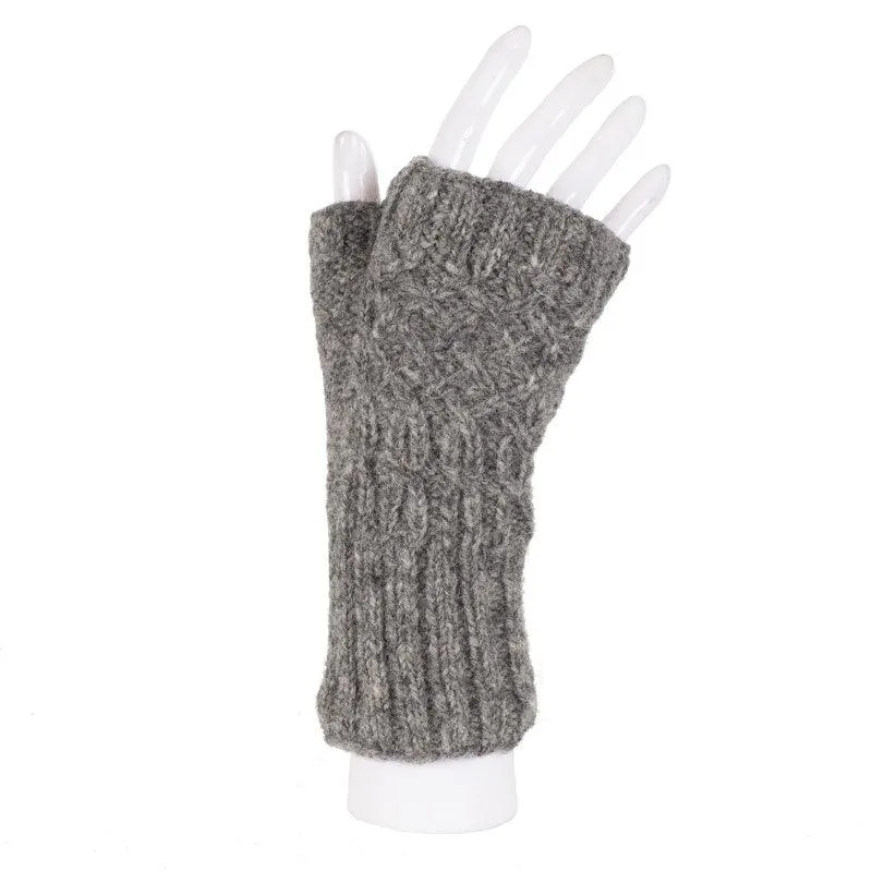 Ribbed Cuff Cabled Knit Australian Merino Wool Handwarmers