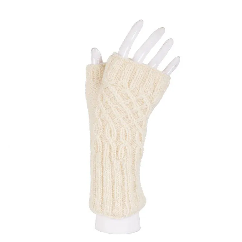 Ribbed Cuff Cabled Knit Australian Merino Wool Handwarmers