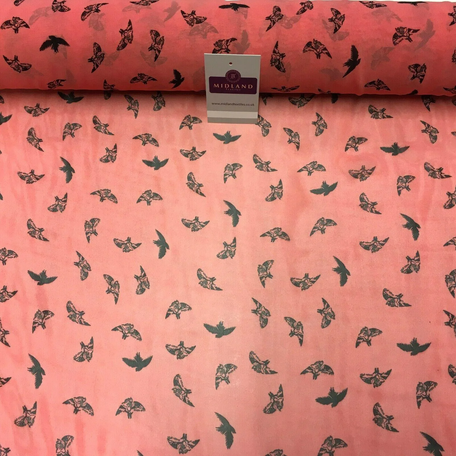 Rose Pink Bird silhouette Printed Crepe chiffon Dress Fabric 150 cm MK1190-19