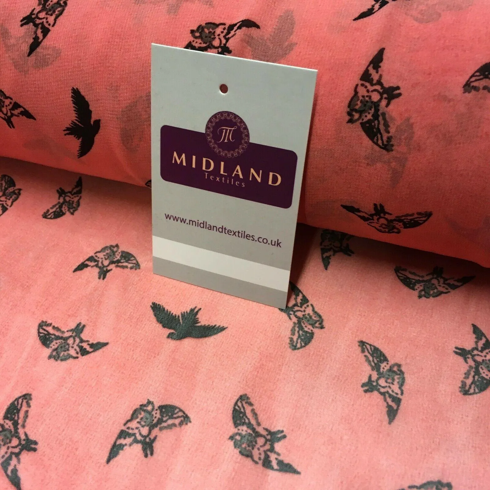 Rose Pink Bird silhouette Printed Crepe chiffon Dress Fabric 150 cm MK1190-19