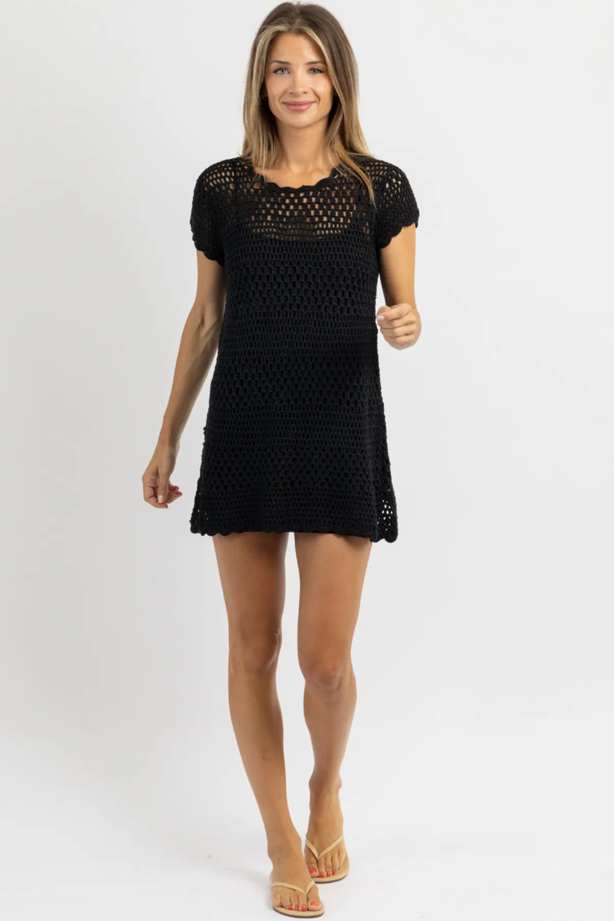 SAROS UNLINED CROCHET MINI DRESS