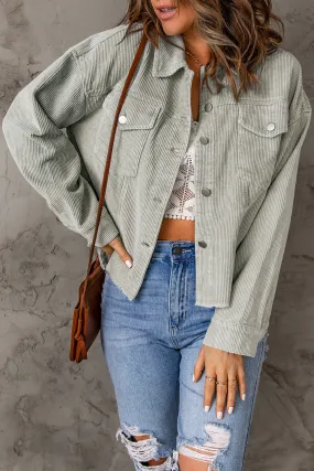 Sky Blue Raw Hem Flap Pockets Cropped Jacket
