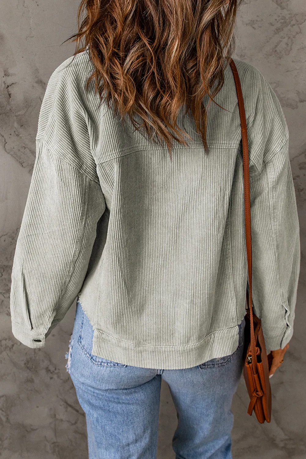 Sky Blue Raw Hem Flap Pockets Cropped Jacket