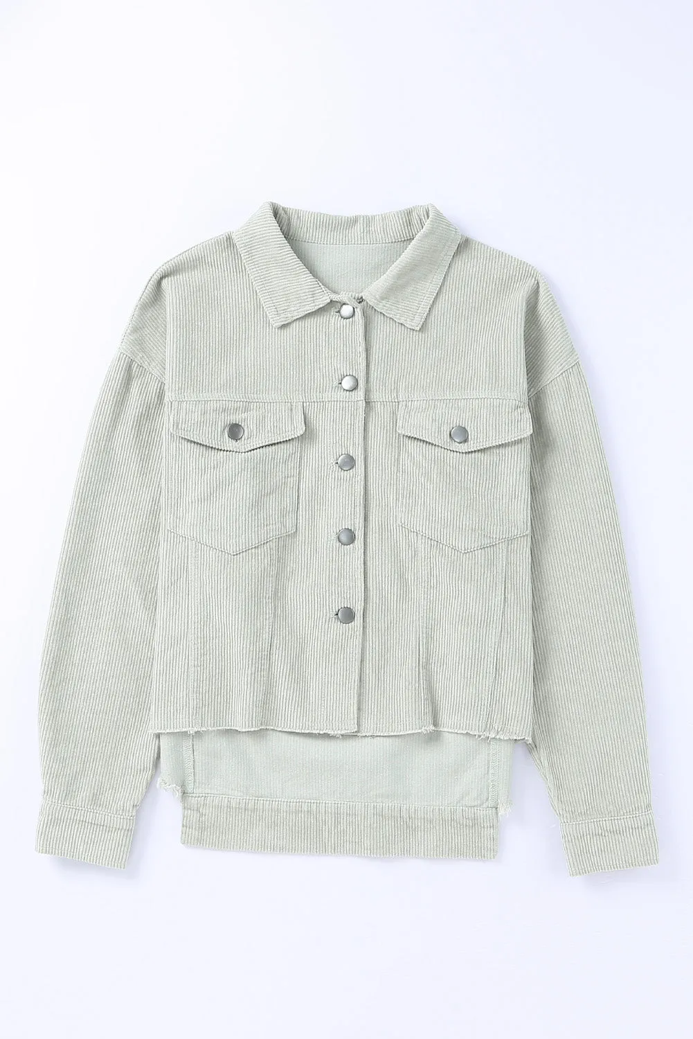 Sky Blue Raw Hem Flap Pockets Cropped Jacket