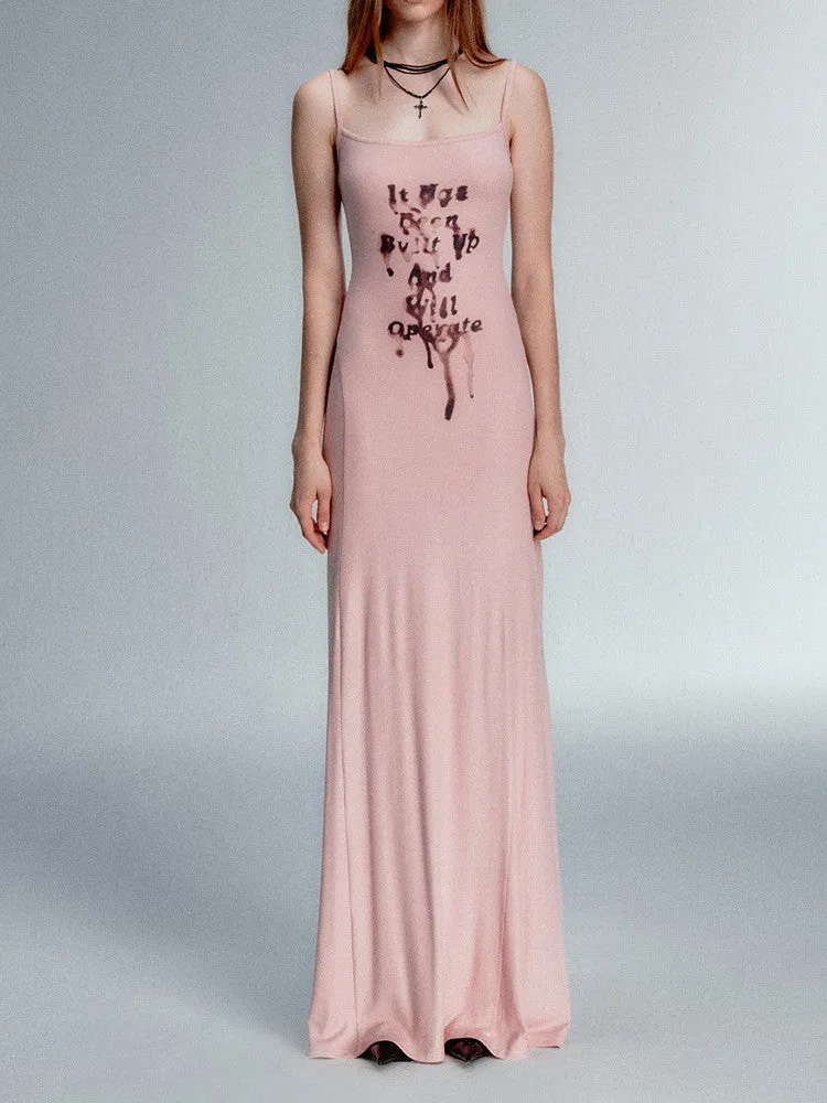 Stretch Camisole Long Knit Print Slim Dress