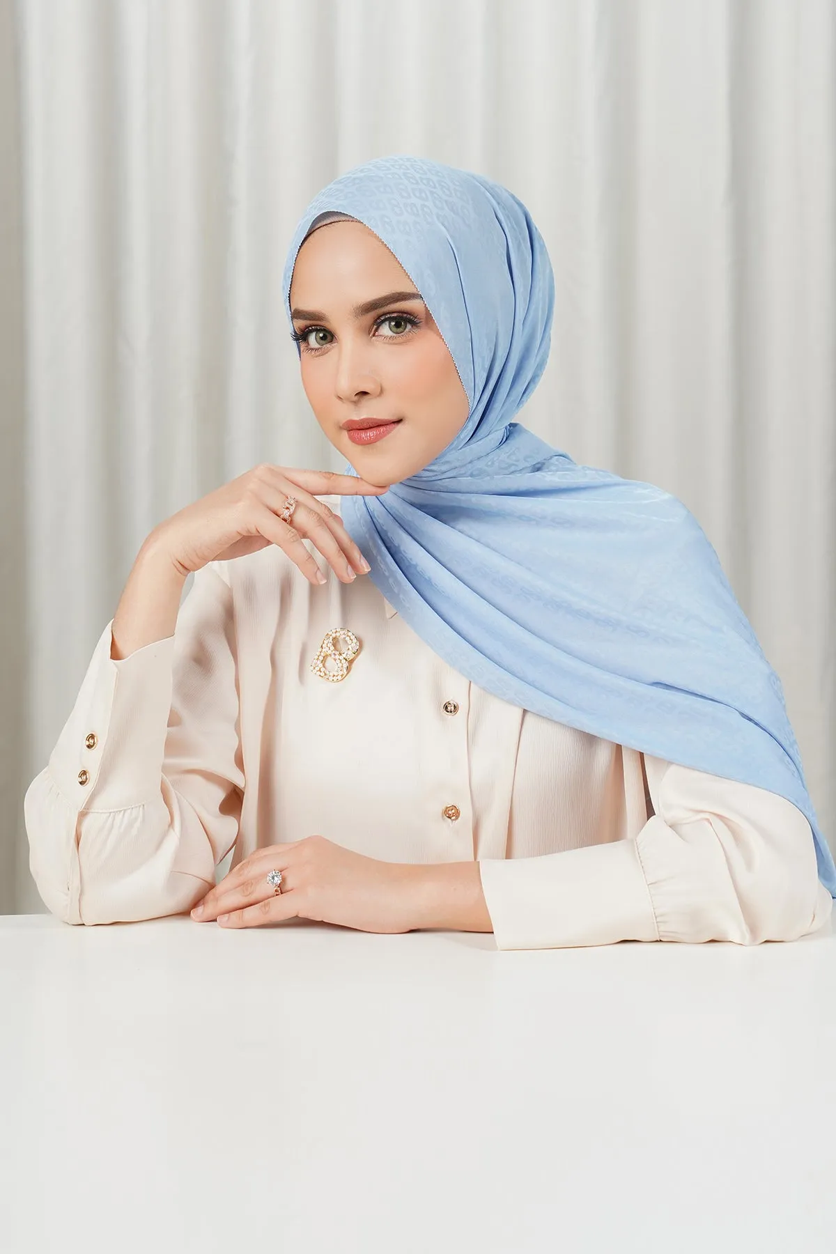 Tapis Satin Jacquard Shawl - Forever Blue