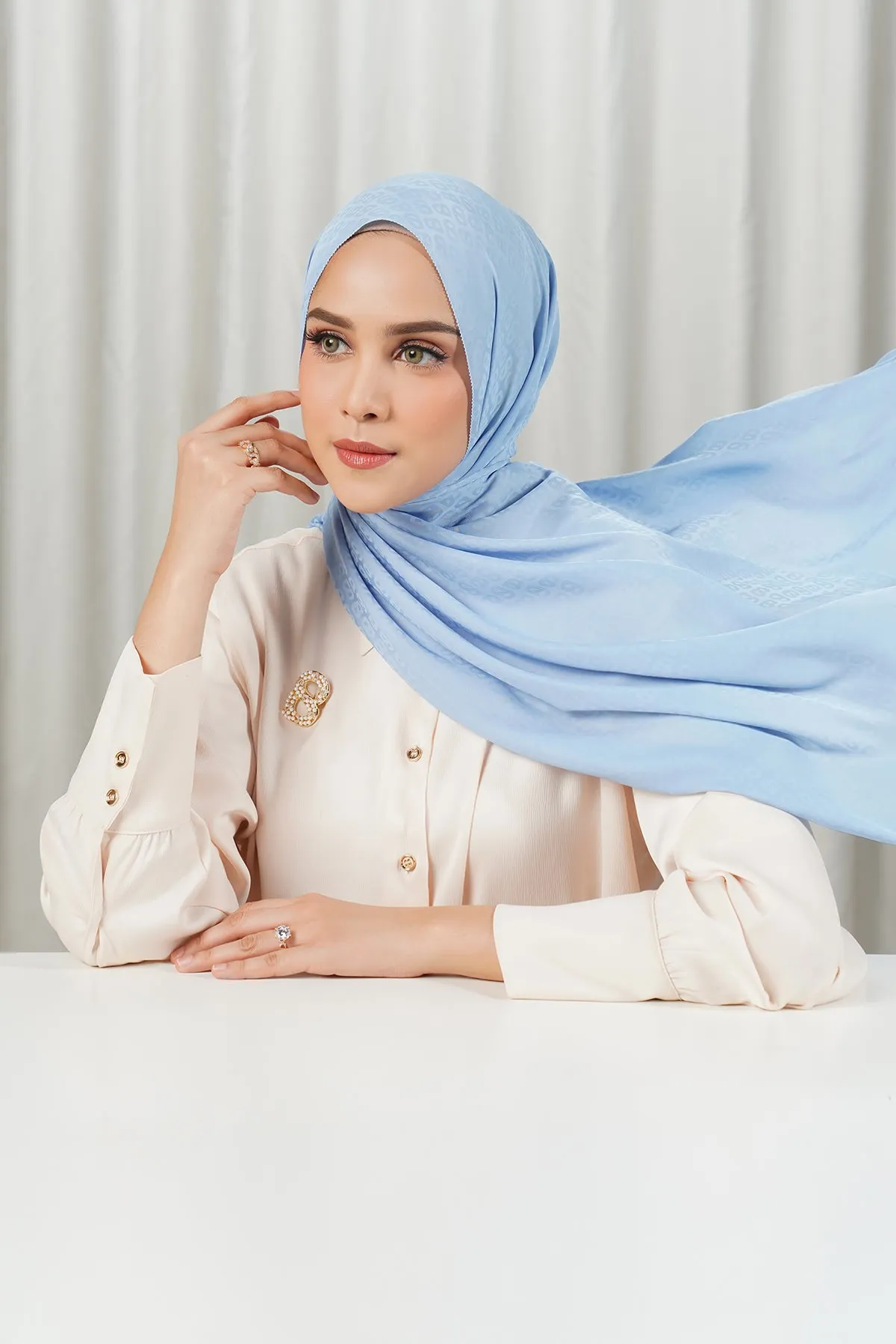Tapis Satin Jacquard Shawl - Forever Blue