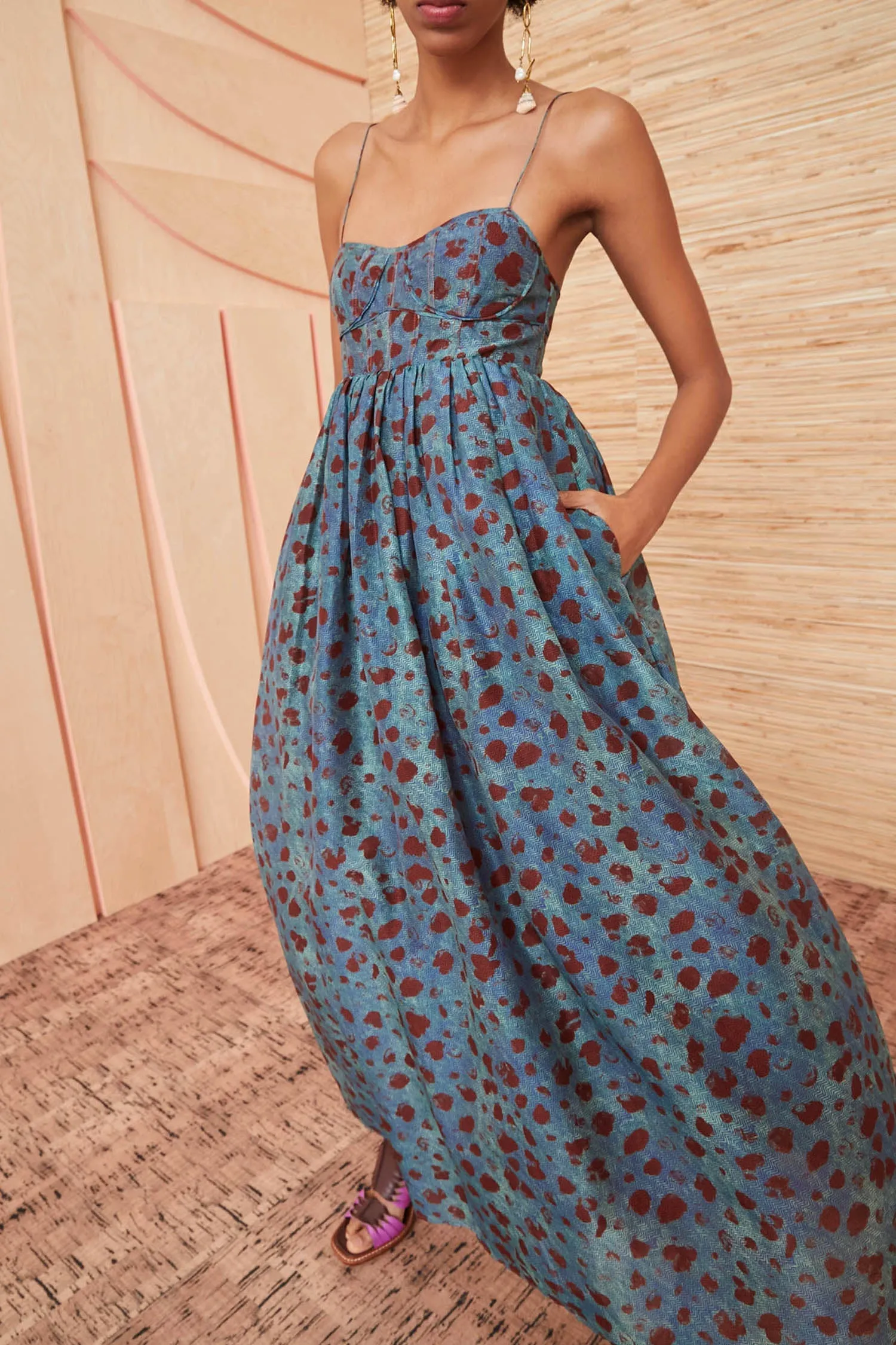 Ulla Johnson - Mariza Dress in Teal Handprint Dot