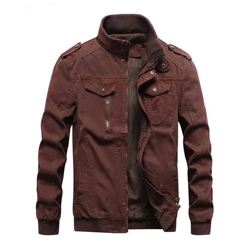 Wiaofellas  -  Brand Clothing Tactical Jeans Jacket Men Casual Vintage Solid Stand Collar Denim Bomber Jackets Streetwear Cotton