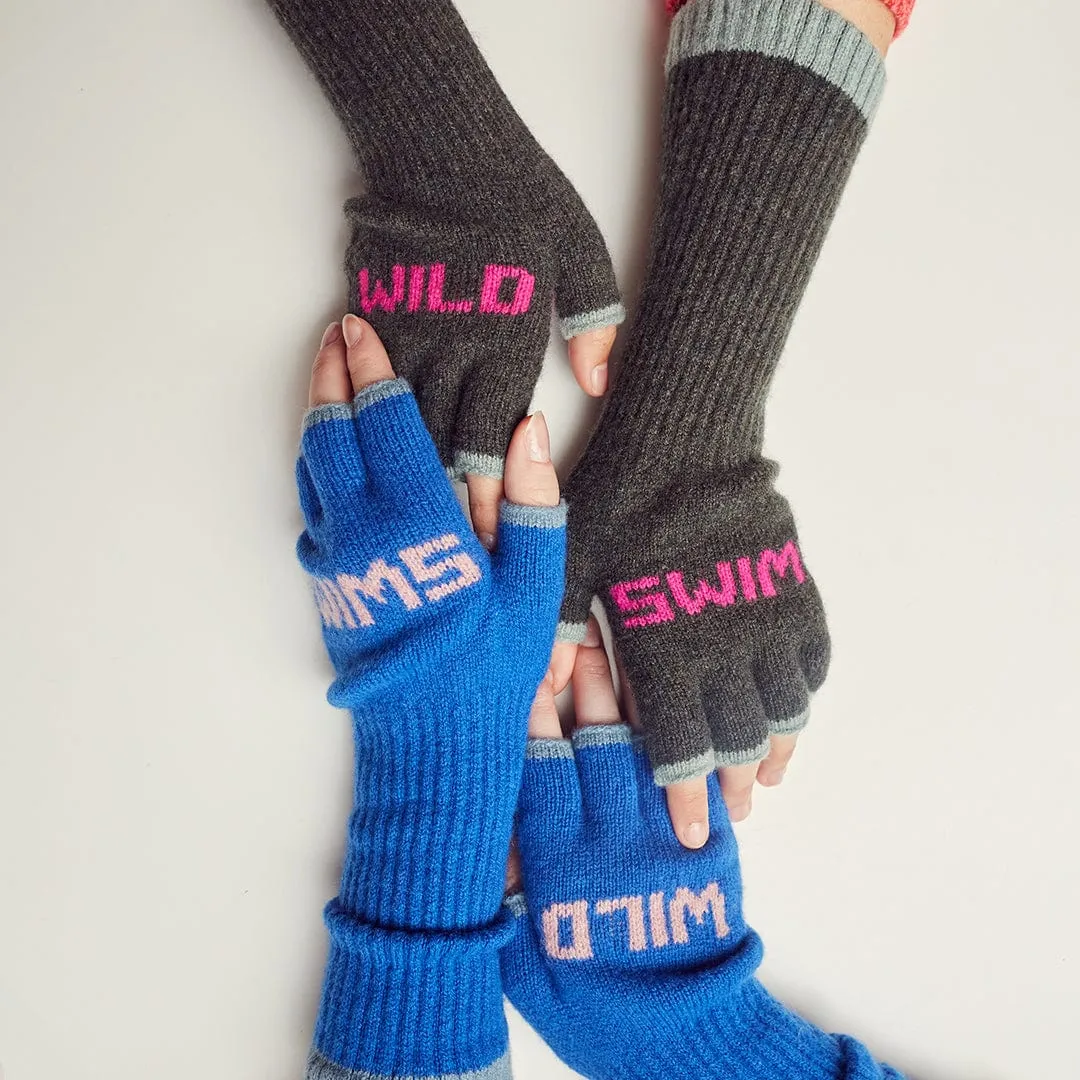 Wild Swim Fingerless Gloves in Klein Blue with Calamine & Petrel