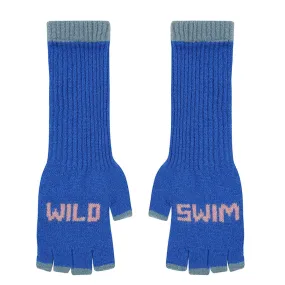 Wild Swim Fingerless Gloves in Klein Blue with Calamine & Petrel