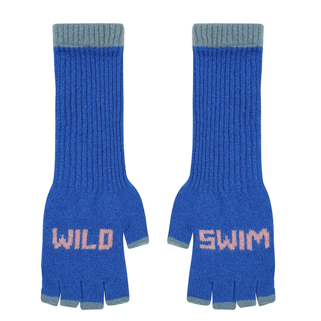 Wild Swim Fingerless Gloves in Klein Blue with Calamine & Petrel