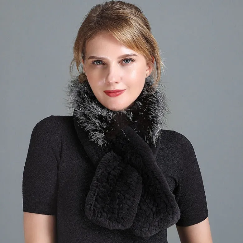 Winter Rex Rabbit Fur Scarf Women's Woven Thickening Warm Fox Fur Scarf