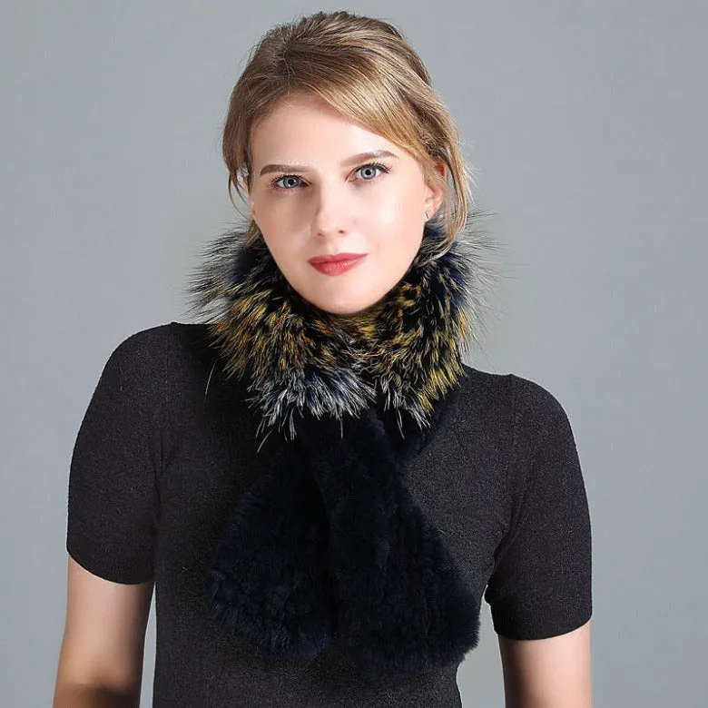 Winter Rex Rabbit Fur Scarf Women's Woven Thickening Warm Fox Fur Scarf
