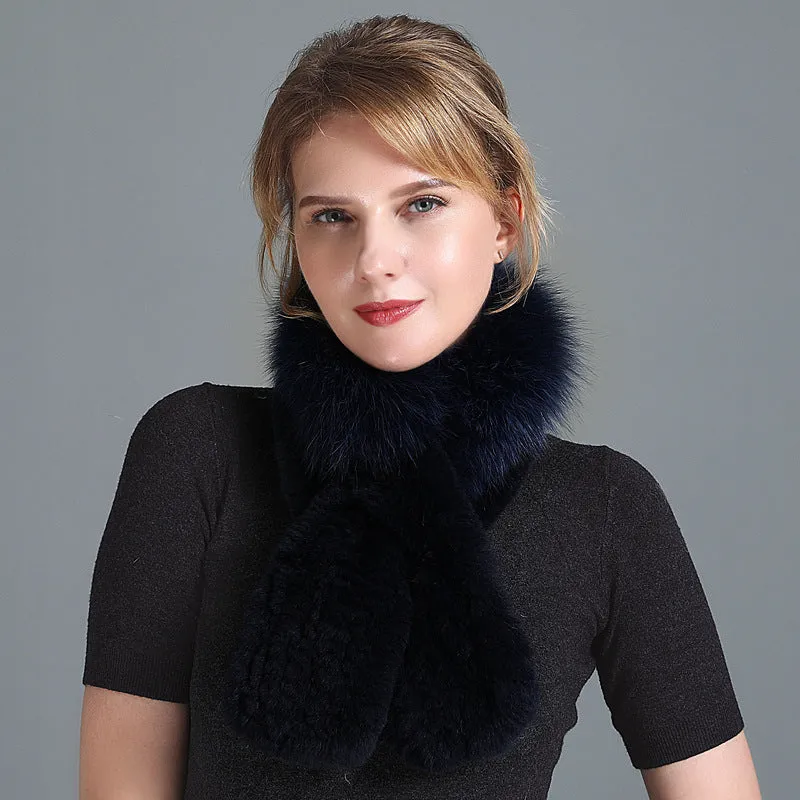Winter Rex Rabbit Fur Scarf Women's Woven Thickening Warm Fox Fur Scarf