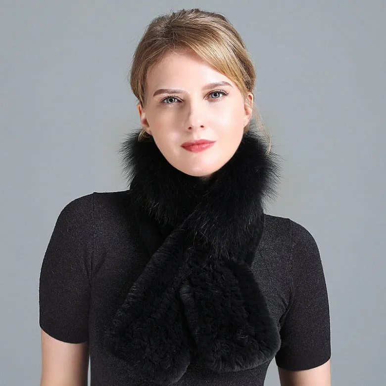 Winter Rex Rabbit Fur Scarf Women's Woven Thickening Warm Fox Fur Scarf