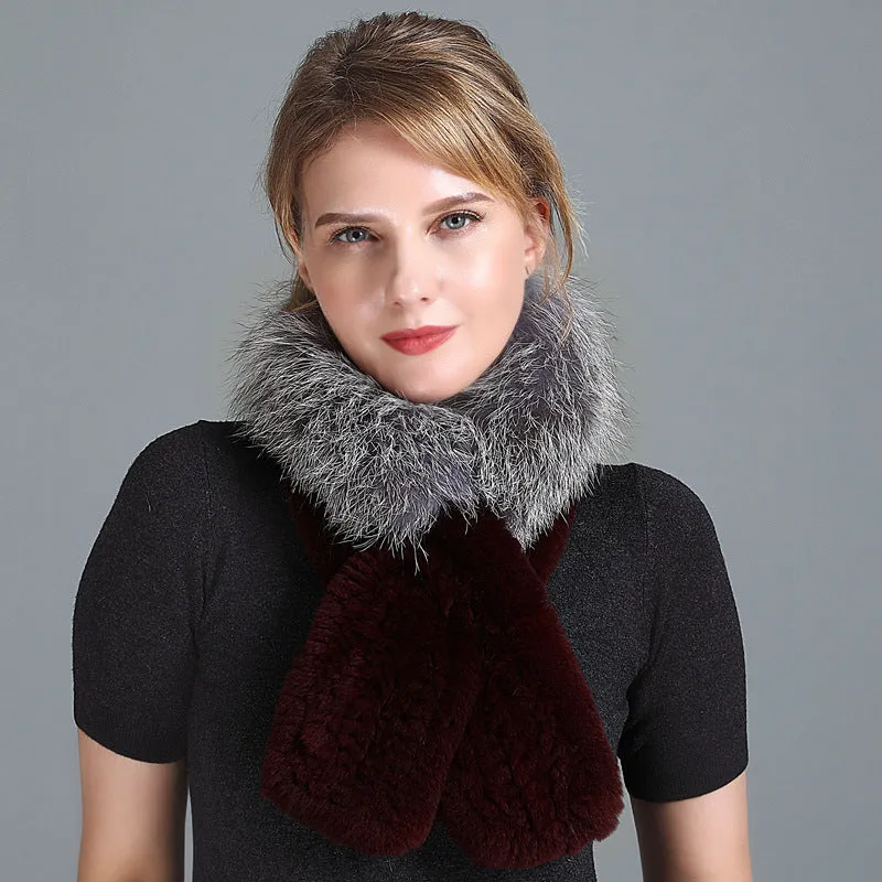 Winter Rex Rabbit Fur Scarf Women's Woven Thickening Warm Fox Fur Scarf