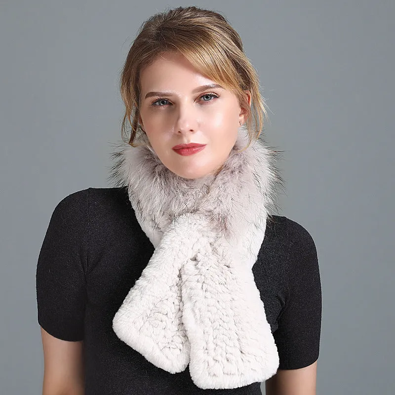 Winter Rex Rabbit Fur Scarf Women's Woven Thickening Warm Fox Fur Scarf