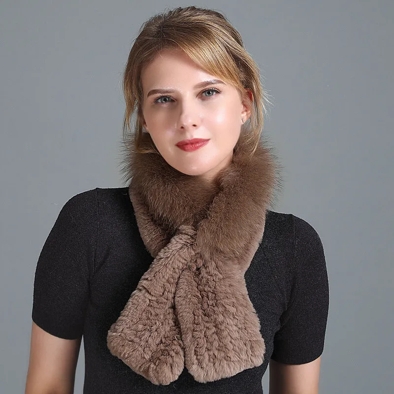 Winter Rex Rabbit Fur Scarf Women's Woven Thickening Warm Fox Fur Scarf